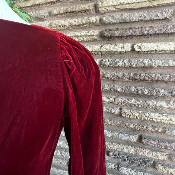 Ruth McCulloch Vintage Red Velvet Drop Waist Long Sleeve Dress - Picture 7 of 11